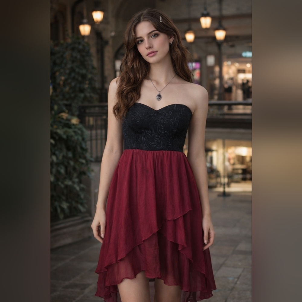 Vintage Y2K Deb Strapless‎ Whimsygoth Soft Grunge Hi-Lo Dress, Small